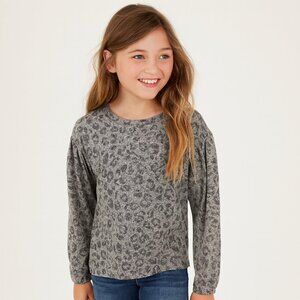 Cat & Jack Leopard Print Long Sleeve Tee Top Heather Gray Medium 7-8